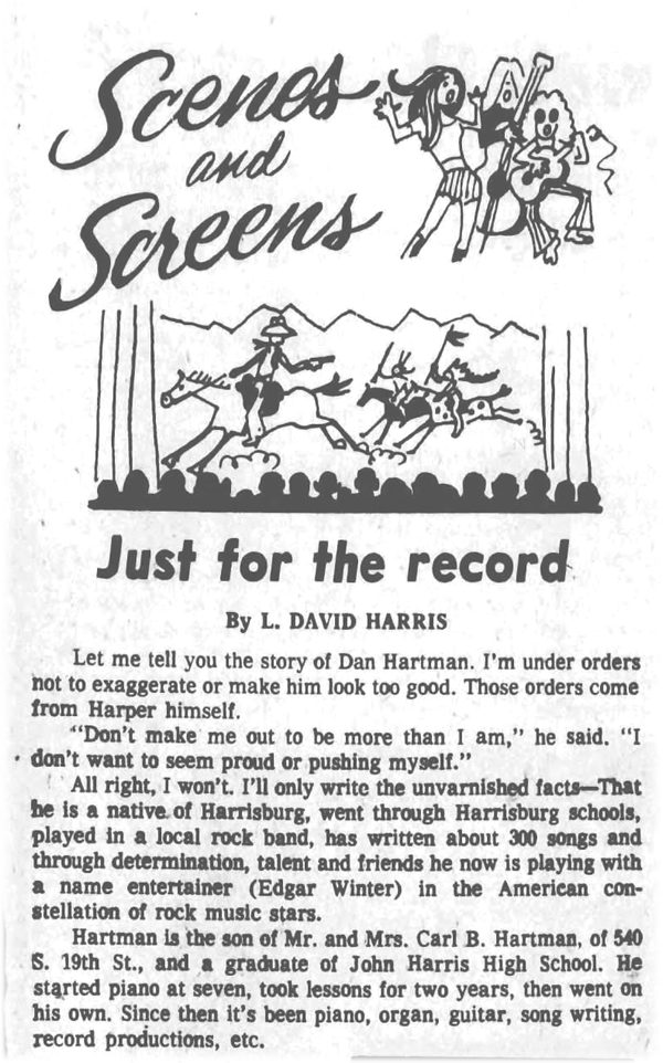 Dan Hartman Harrisburg Evening News